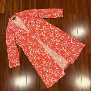 Slinky Brand Jacket Duster Floral Collared Peach Pink Long Sleeve Size Medium